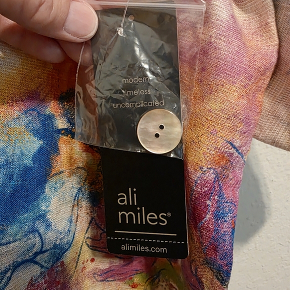 NWT Ali Miles Top Linen & Cotton Watercolor Floral Artsy Lagenlook Womens Large - Picture 16 of 16